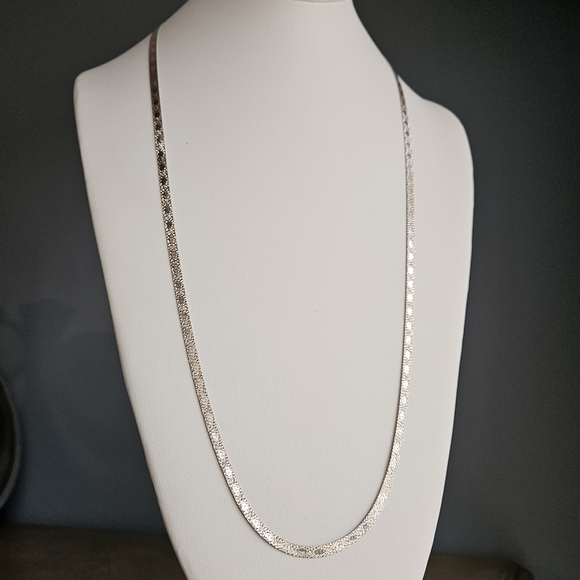 Vintage BBI Italy Sterling Silver 925 Long Herringbone Chain Necklace 30-inch - Picture 1 of 13